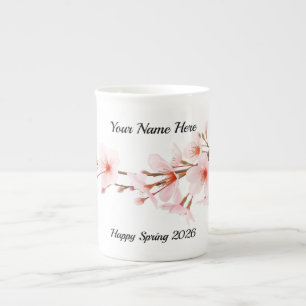 Modern Cherry Blossom Branch Personalised Bone China Mug