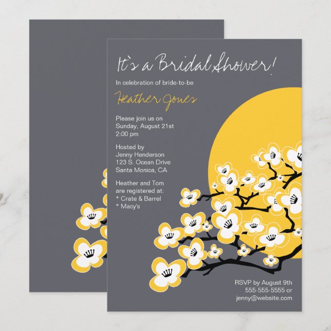 Modern Cherry Blossom Bridal Shower Invitation (Front/Back)