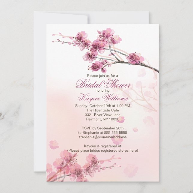 Modern Cherry Blossom Bridal Shower Invitation (Front)