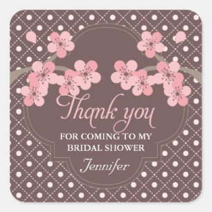 Modern Cherry Blossom Bridal Shower Thank You Square Sticker