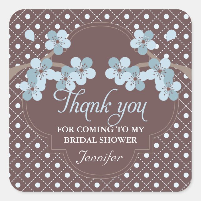 Modern Cherry Blossom Bridal Shower Thank You Square Sticker (Front)