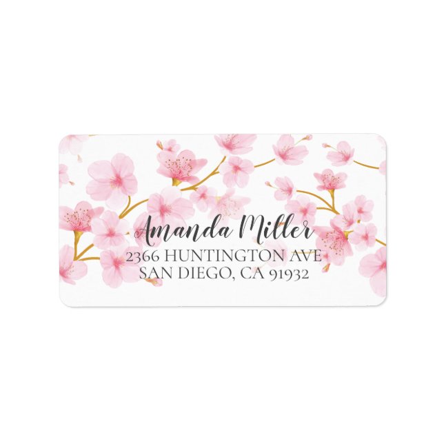 Modern Cherry Blossom Floral Return Address Label (Front)