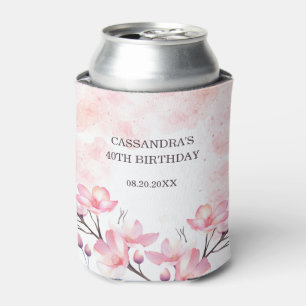 Modern Cherry Blossom Flower Pink Splash Birthday Can Cooler