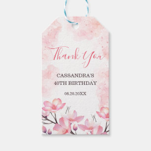 Modern Cherry Blossom Flower Pink Splash Birthday Gift Tags