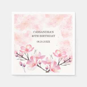 Modern Cherry Blossom Flower Pink Splash Birthday Napkin