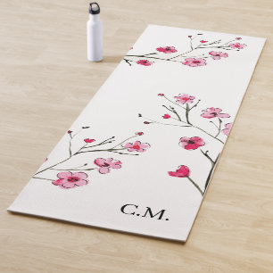 Modern Cherry Blossom Sakura watercolor floral Yoga Mat