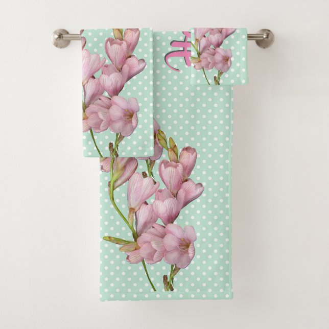 Modern Cherry Blossoms Mint Green Hello Beautiful! Bath Towel Set (Insitu)