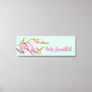 Modern Cherry Blossoms Mint Green Hello Beautiful! Canvas Print