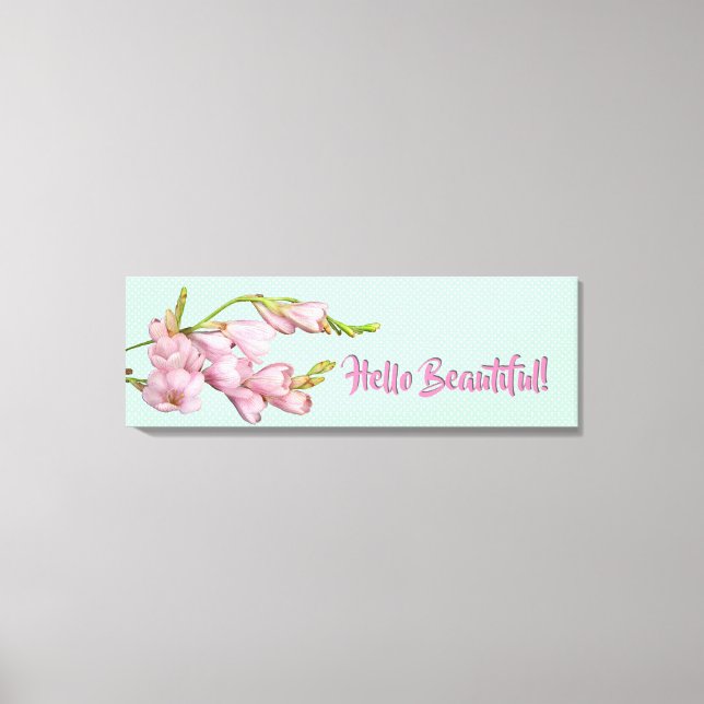 Modern Cherry Blossoms Mint Green Hello Beautiful! Canvas Print (Front)