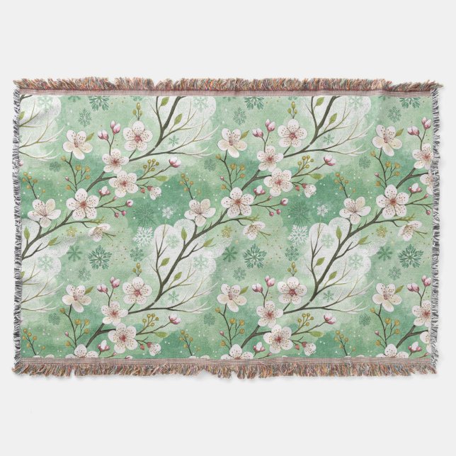 Modern Cherry Blossoms Winter Throw Blanket (Front)