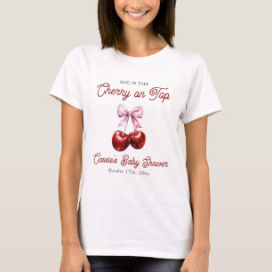 Modern Cherry On Top Pink Bow Baby Shower