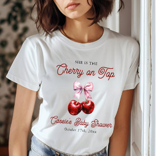 Modern Cherry On Top Pink Bow Baby Shower
