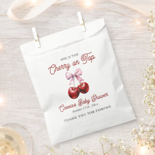 Modern Cherry On Top Pink Bow Baby Shower Favour Bags