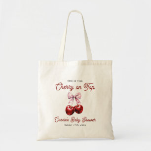 Modern Cherry On Top Pink Bow Baby Shower Tote Bag