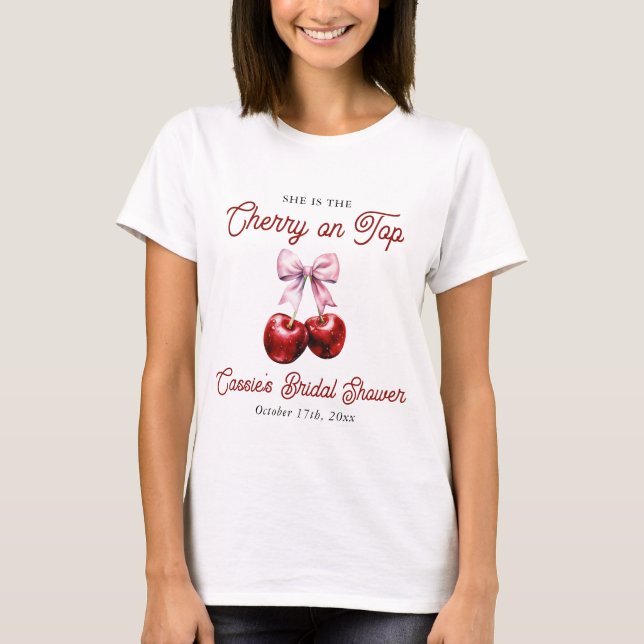 Modern Cherry On Top Pink Bow Bridal Shower (Front)