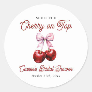 Modern Cherry On Top Pink Bow Bridal Shower Classic Round Sticker