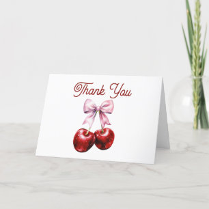 Modern Cherry On Top Pink Bow Bridal Shower Thank You Card