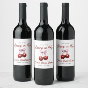 Modern Cherry On Top Pink Bow Bridal Shower Wine Label