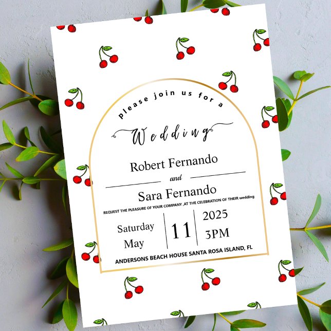Modern cherry pattern Garden elegant wedding Party Invitation (Creator Uploaded)