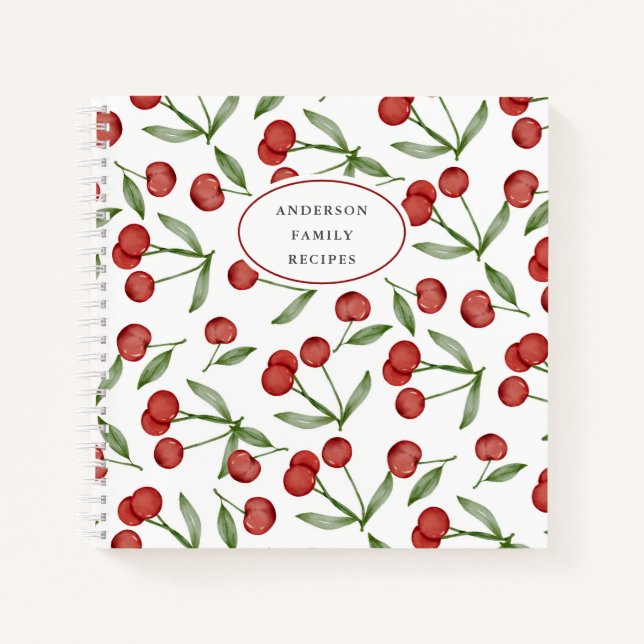 Modern Cherry Pattern Personalised Recipe Notebook (Front)