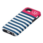 Modern Cherry Red Navy Stripes Custom Monogram
