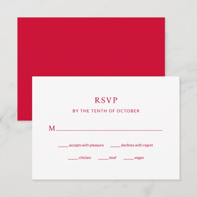 Modern Cherry Red Wedding | Meal Choice RSVP Card (Front/Back)