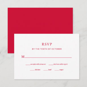 Modern Cherry Red Wedding   Meal Choice RSVP Card