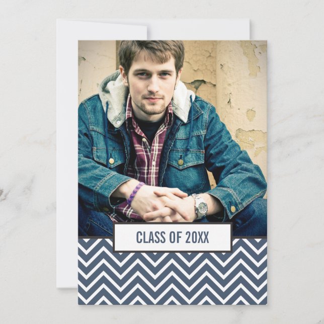 Modern Chevron 3 Photo Graduation Announcement (Front)