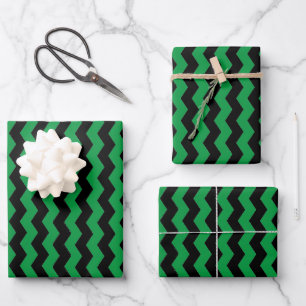 Modern Chevron Black and Green Stripes Pattern  Wrapping Paper Sheet