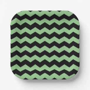 Modern Chevron Black and Light Green Pattern  Paper Plate