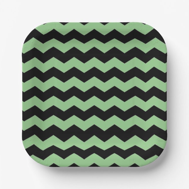 Modern Chevron Black and Light Green Pattern  Paper Plate (Front)