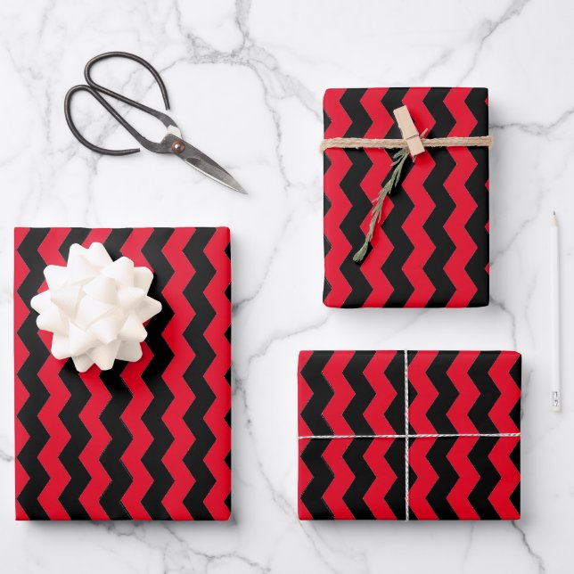 Modern Chevron Black and Red Stripes Pattern  Wrapping Paper Sheet (Front)