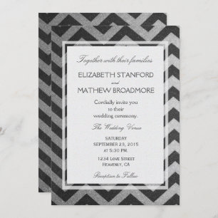 Modern Chevron Black and Silver Invitation