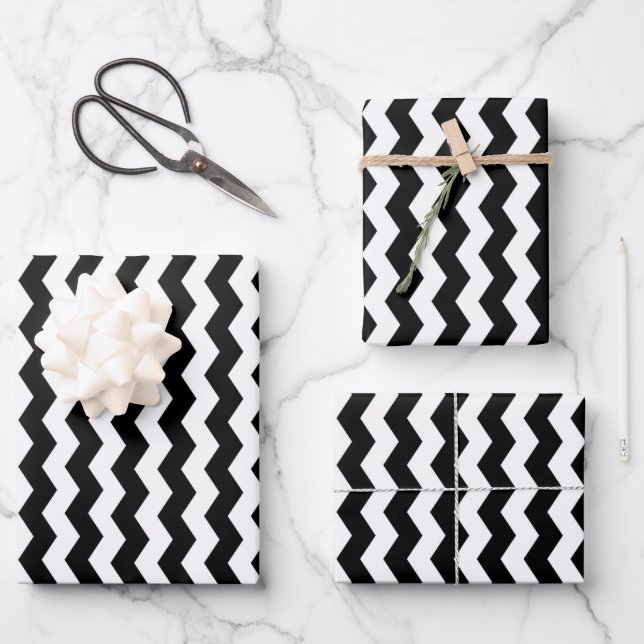 Modern Chevron Black and White Stripes Pattern Wrapping Paper Sheet (Front)