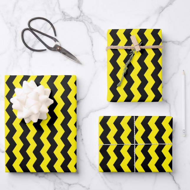 Modern Chevron Black and Yellow Stripes Pattern  Wrapping Paper Sheet (Front)