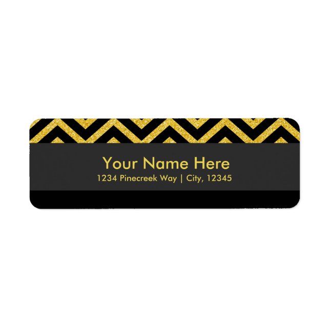 Modern Chevron Black & Gold Elegant Address Labels (Front)
