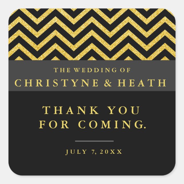 Modern Chevron Black & Gold Elegant Favour Sticker (Front)