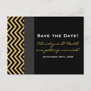 Modern Chevron Black & Gold Save Date Postcard