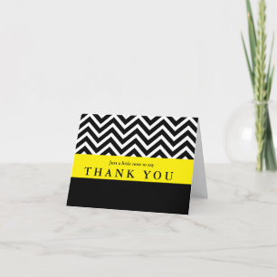 Modern Chevron Black Yellow Folded Thank You Card