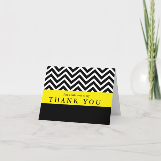 Modern Chevron Black Yellow Folded Thank You Card (Front)
