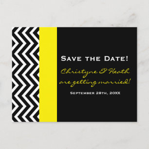 Modern Chevron Black & Yellow Save Date Postcard