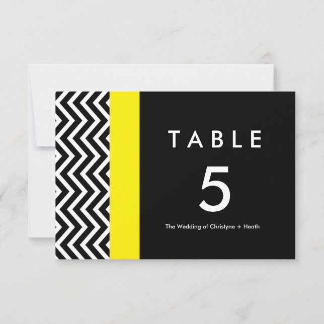 Modern Chevron Black & Yellow Table Number Card (Front)