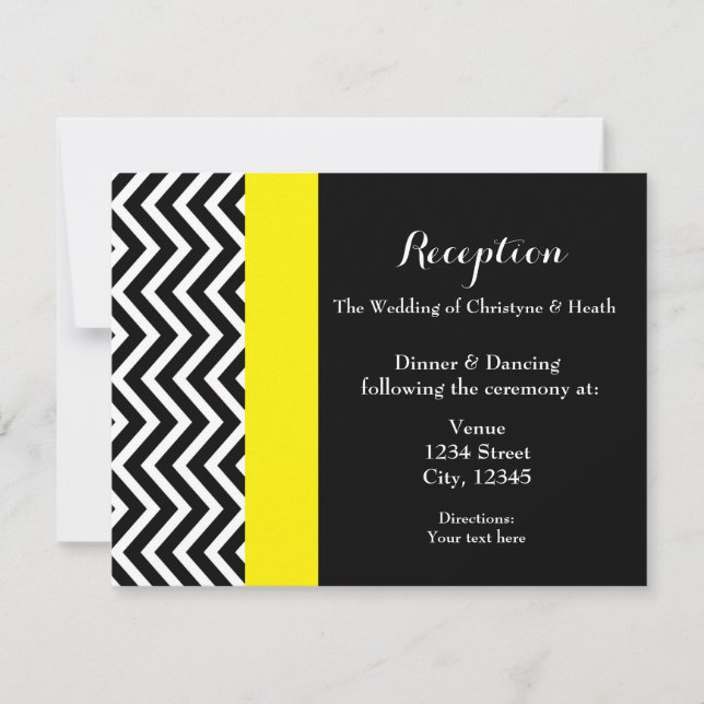 Modern Chevron Black Yellow Wedding Reception Card (Front)