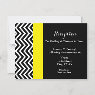 Modern Chevron Black Yellow Wedding Reception Card