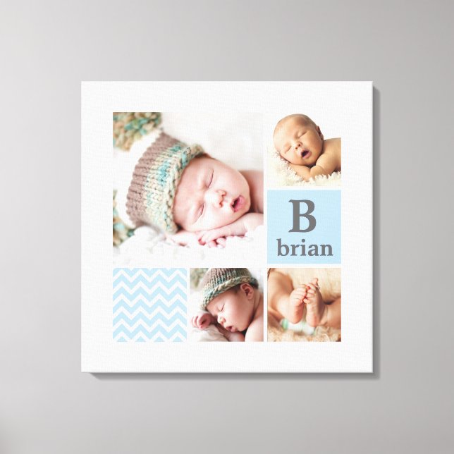 Modern Chevron Blue Personalised Photo Template Canvas Print (Front)