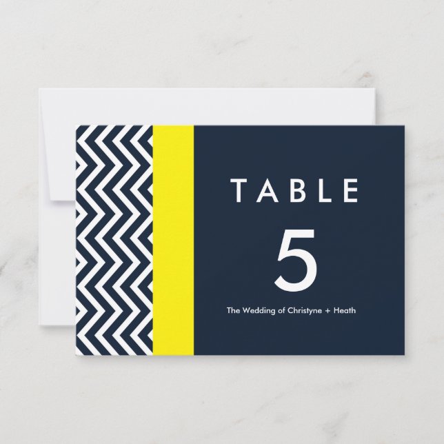 Modern Chevron Blue & Yellow Table Number Card (Front)