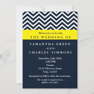Modern Chevron  Blue & Yellow Wedding Invitations