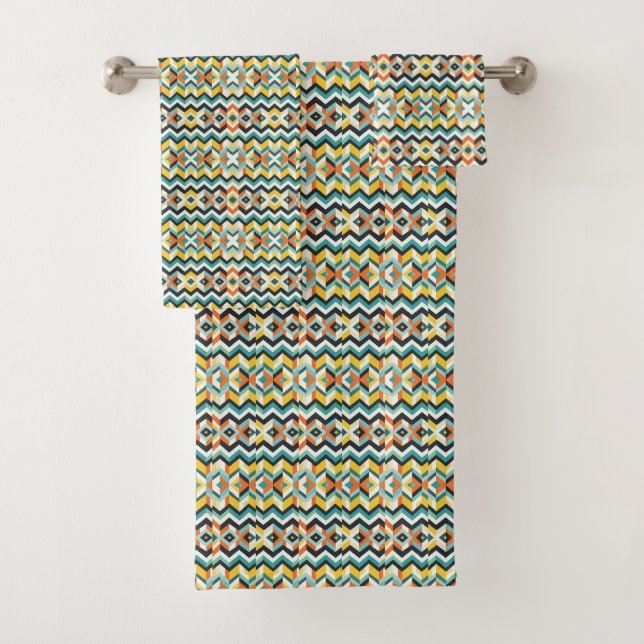 modern chevron Geometric pattern Bath Towel Set (Insitu)