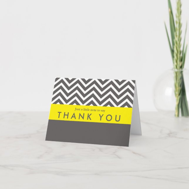 Modern Chevron Gray & Yellow Thank You Card (Front)