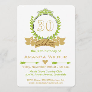 Modern Chevron Green Tan Birthday Invitation